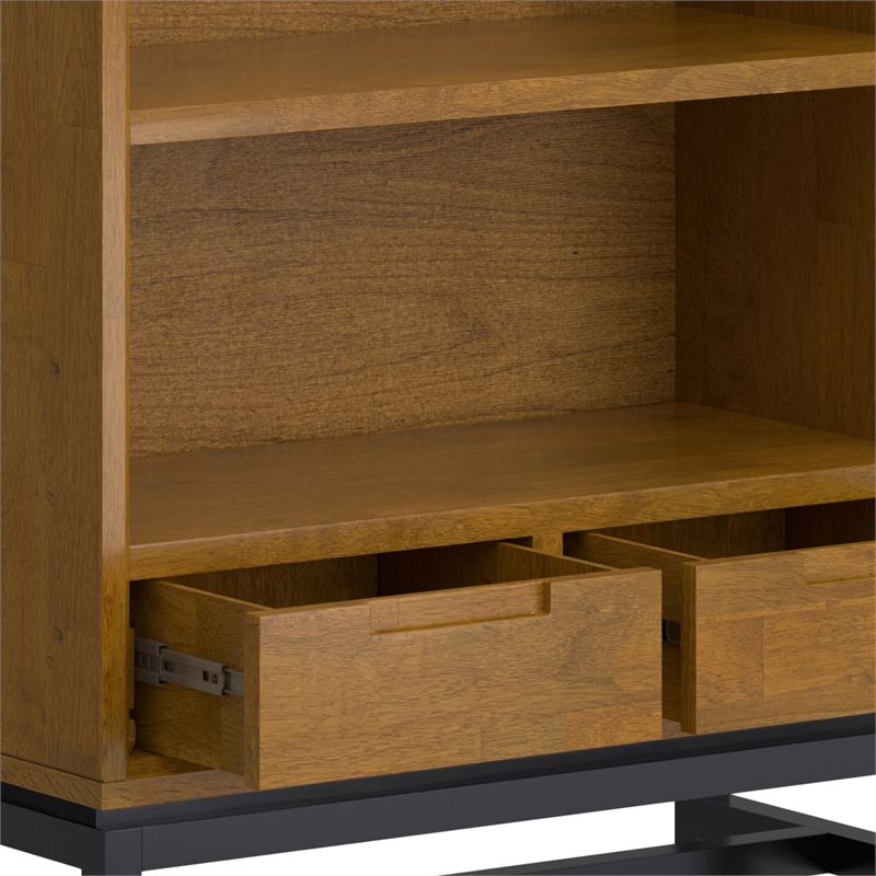 Banting Solid Wood Industrial 60 inch Wide Desk with 30 inch Wide Bookcase in Medium Saddle Brown (Set of 2)
