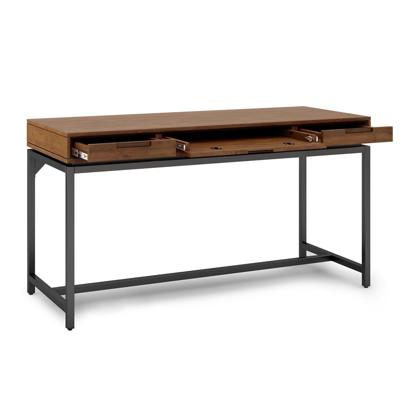 Banting Solid Wood Industrial 60 inch Wide Desk with 30 inch Wide Bookcase in Medium Saddle Brown (Set of 2)