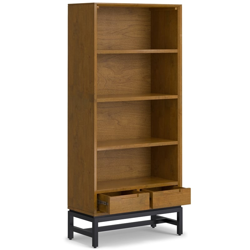 Banting Solid Wood Industrial 60 inch Wide Desk with 30 inch Wide Bookcase in Medium Saddle Brown (Set of 2)