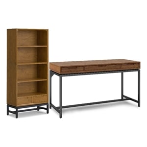 Banting Solid Wood Industrial 60 inch Wide Desk with 30 inch Wide Bookcase in Medium Saddle Brown (Set of 2)