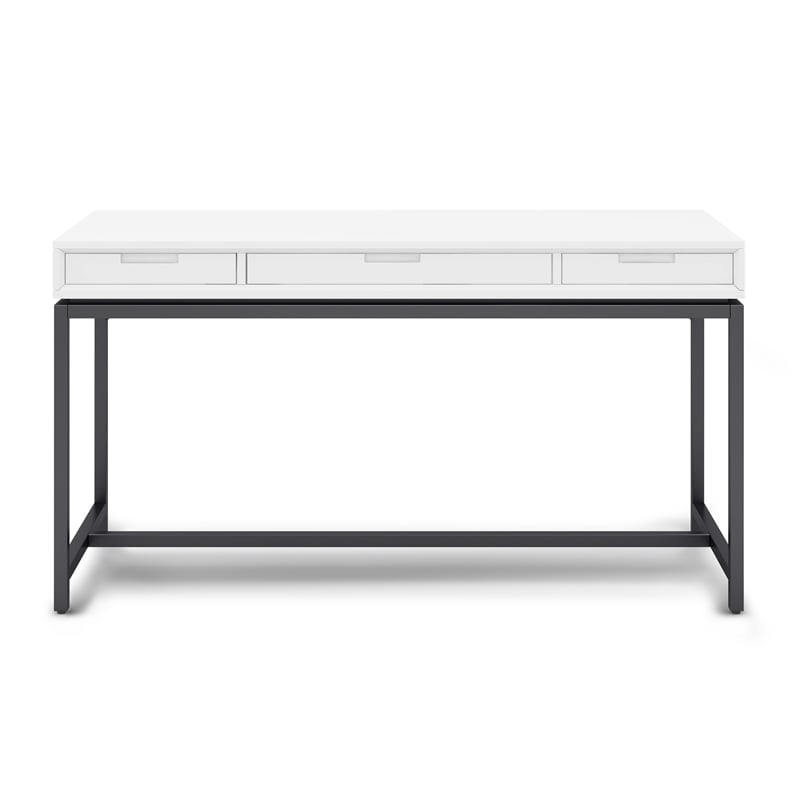 Banting Solid Wood Industrial 60 inch Wide Desk with 30 inch Wide Bookcase in White (Set of 2)