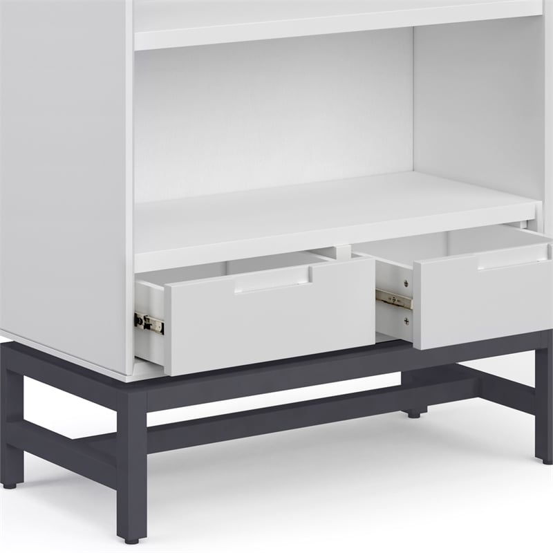Banting Solid Wood Industrial 60 inch Wide Desk with 30 inch Wide Bookcase in White (Set of 2)