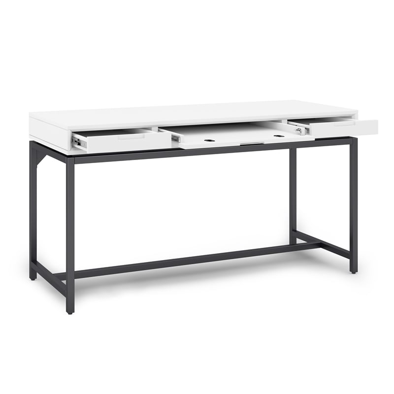 Banting Solid Wood Industrial 60 inch Wide Desk with 30 inch Wide Bookcase in White (Set of 2)