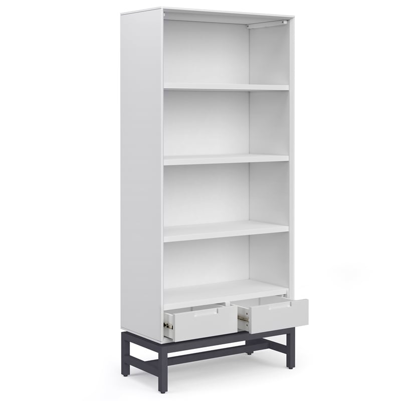 Banting Solid Wood Industrial 60 inch Wide Desk with 30 inch Wide Bookcase in White (Set of 2)