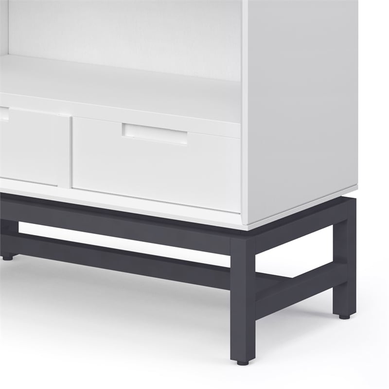 Banting Solid Wood Industrial 60 inch Wide Desk with 30 inch Wide Bookcase in White (Set of 2)