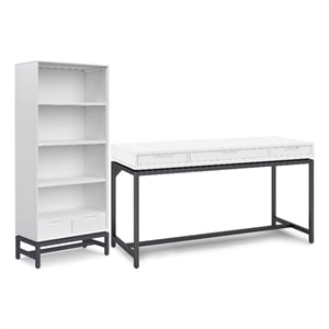 Banting Solid Wood Industrial 60 inch Wide Desk with 30 inch Wide Bookcase in White (Set of 2)