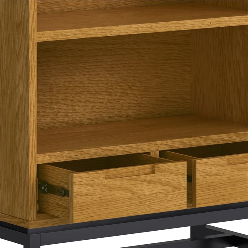 Banting Solid Wood Industrial 72 inch Wide Desk with 30 inch Wide Bookcase in Oak (Set of 2)