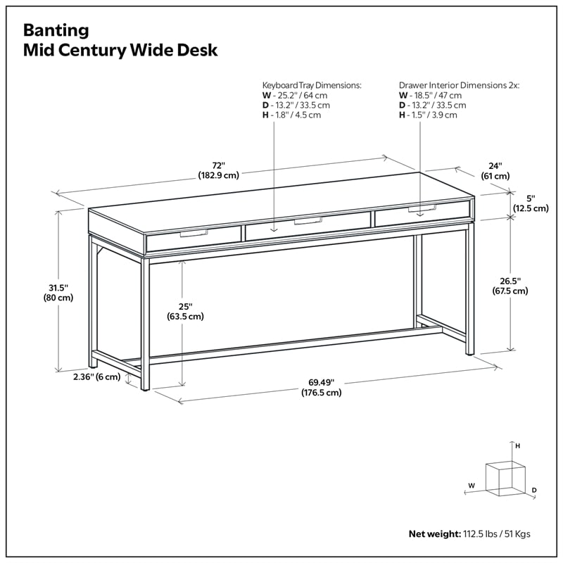 Banting Solid Wood Industrial 72 inch Wide Desk with 30 inch Wide Bookcase in Oak (Set of 2)