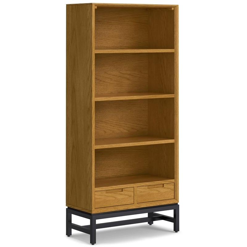 Banting Solid Wood Industrial 72 inch Wide Desk with 30 inch Wide Bookcase in Oak (Set of 2)