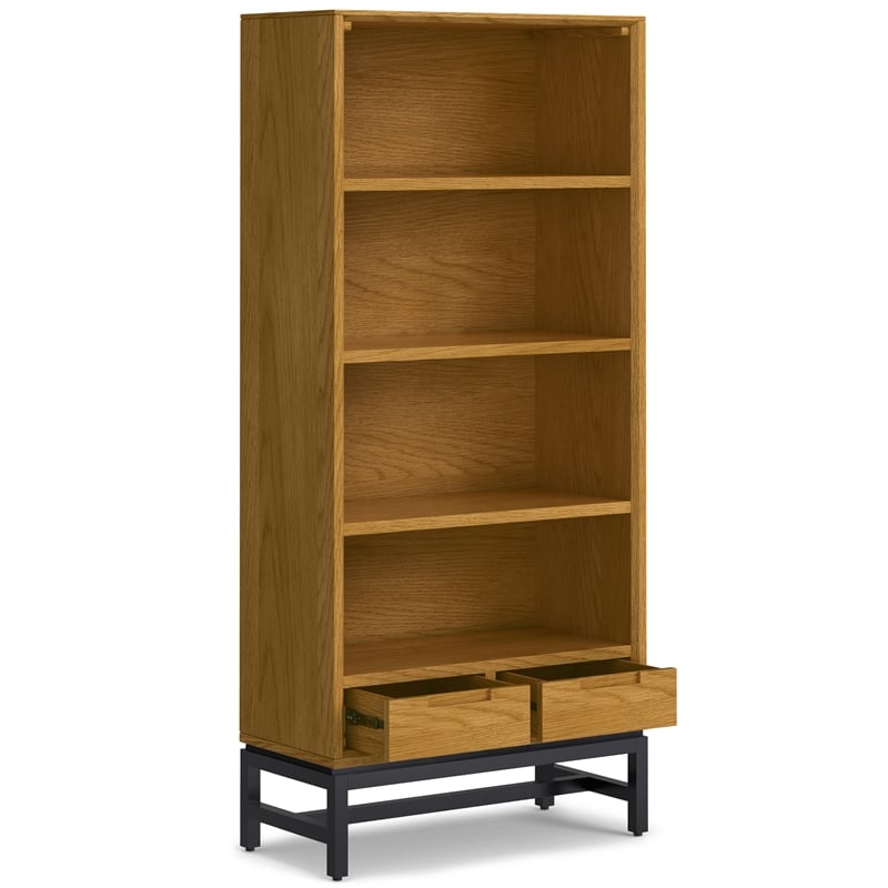 Banting Solid Wood Industrial 72 inch Wide Desk with 30 inch Wide Bookcase in Oak (Set of 2)