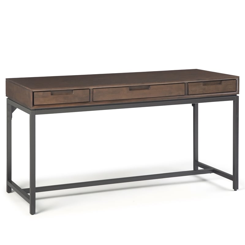 Banting Solid Wood Industrial 60 inch Wide Desk with 64 inch Wide 4 Cubbie Low Bookcase in Walnut Brown (Set of 2)