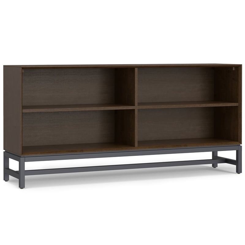 Banting Solid Wood Industrial 60 inch Wide Desk with 64 inch Wide 4 Cubbie Low Bookcase in Walnut Brown (Set of 2)