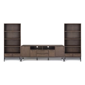 Banting Solid Hardwood Industrial 72 inch Wide TV Stand with Two 30 inch Wide Bookcases in Walnut Brown (Set of 3)