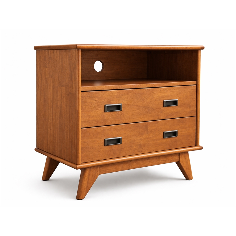 Draper 28 inch Wide Solid Wood Mid Century Bedside Table in Teak Brown