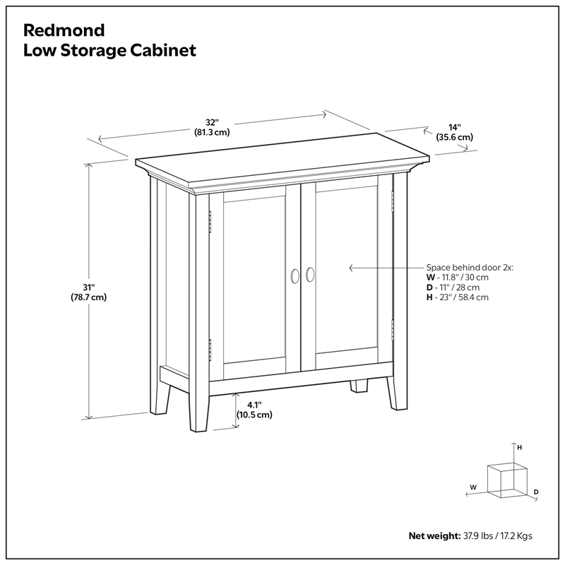 Redmond Wide Solid Wood Transitional Low Storage Cabinet in Black