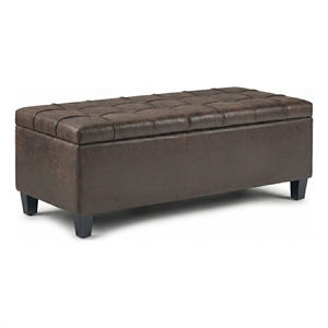 Harrison 48 inch Storage Ottoman Bench in Distressed Brown Vegan Leather