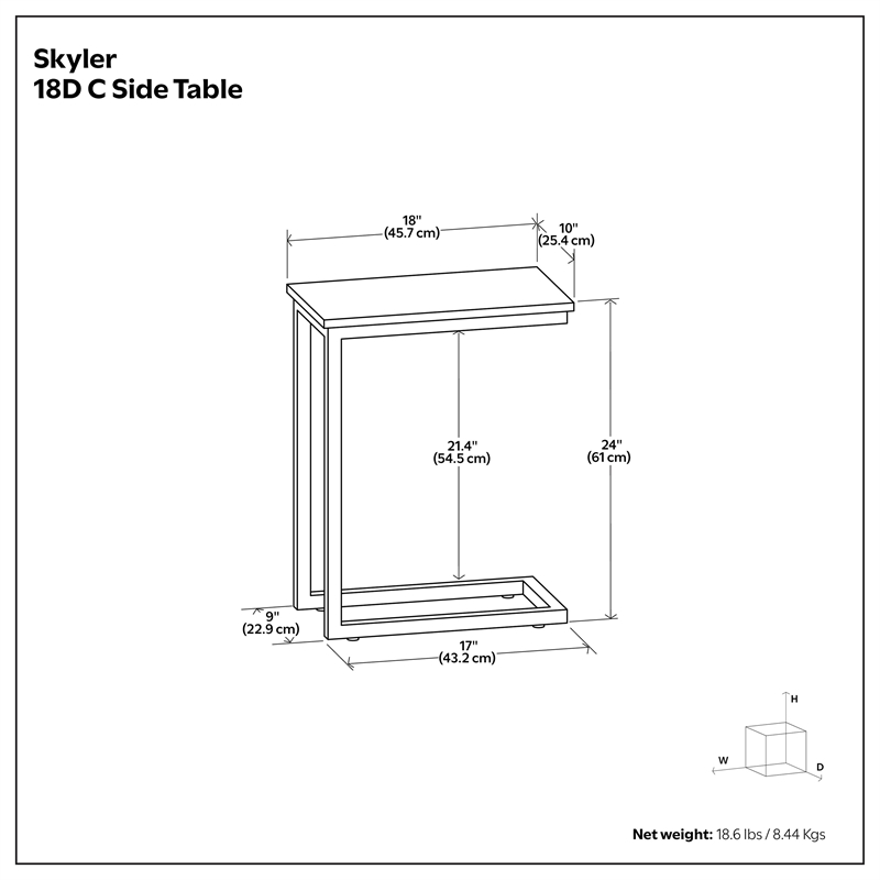 Skyler 10 in Metal and Genuine Marble C Shape Side Table in White Marble