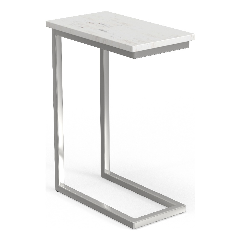 Skyler 10 in Metal and Genuine Marble C Shape Side Table in White Marble