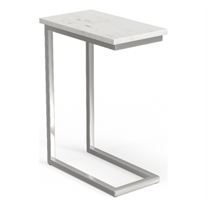 Skyler 10 in Metal and Genuine Marble C Shape Side Table in White Marble
