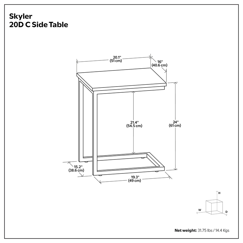 Skyler 16 in Genuine Marble and Iron C Side Table in White Marble