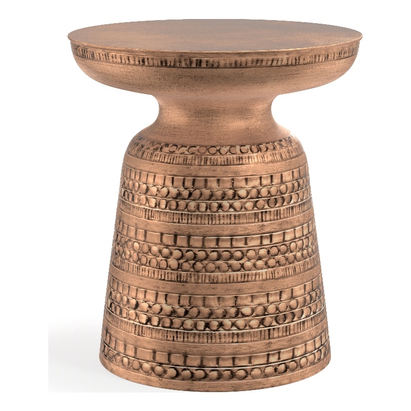 Toby 17 in Metal Round Tribal Bell Accent Table in Antique Copper