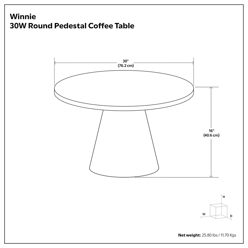 Winnie 30 in Acacia Wood Modern Round Pedestal Coffee Table in Black