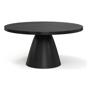 Winnie 30 in Acacia Wood Modern Round Pedestal Coffee Table in Black
