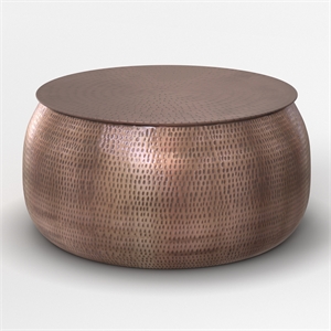 Griffen 34 inch Wide Round Storage Drum Coffee Table in Antique Copper