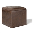 Rockwood 24 in Square Ottoman with Tray Top Distressed Brown Vegan Leather