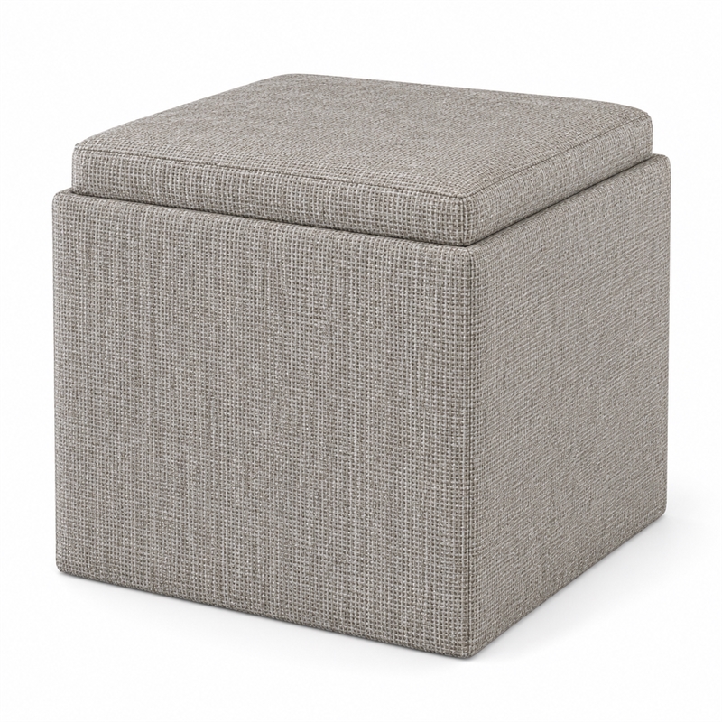 Rockwood 17 inch Cube Storage Ottoman with Tray Top in Platinum