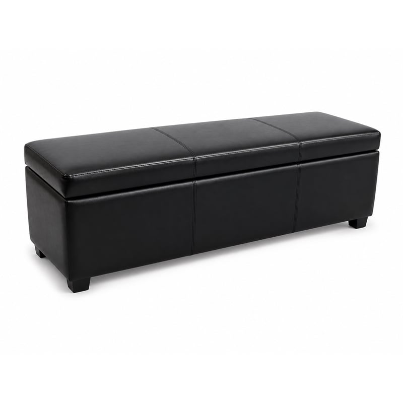 Avalon 60 in XXL Storage Ottoman Bench in Midnight Black Vegan Leather