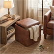 Rockwood 24 in Square Storage Ottoman with Tray Top in Distressed Brown