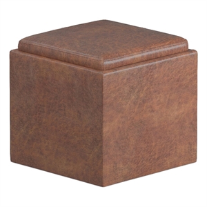 Rockwood 24 in Square Storage Ottoman with Tray Top in Distressed Brown