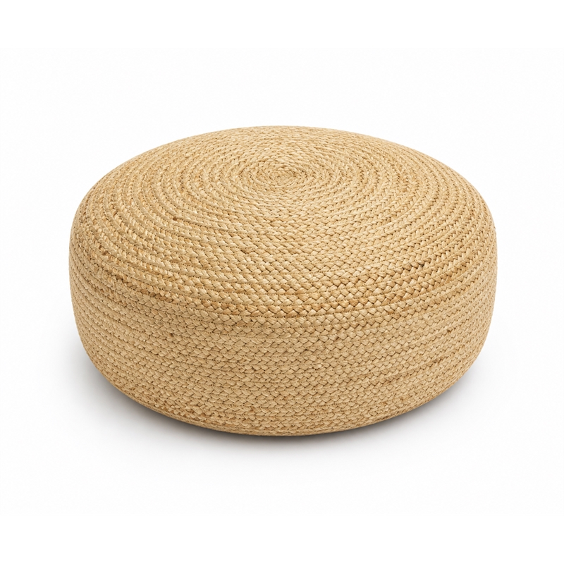 Margo 30 inch Wide Boho Round Braided Pouf in Natural Jute
