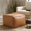 Brody 24 inch Wide Boho Square Pouf in Distressed Camel Brown Vegan Leather