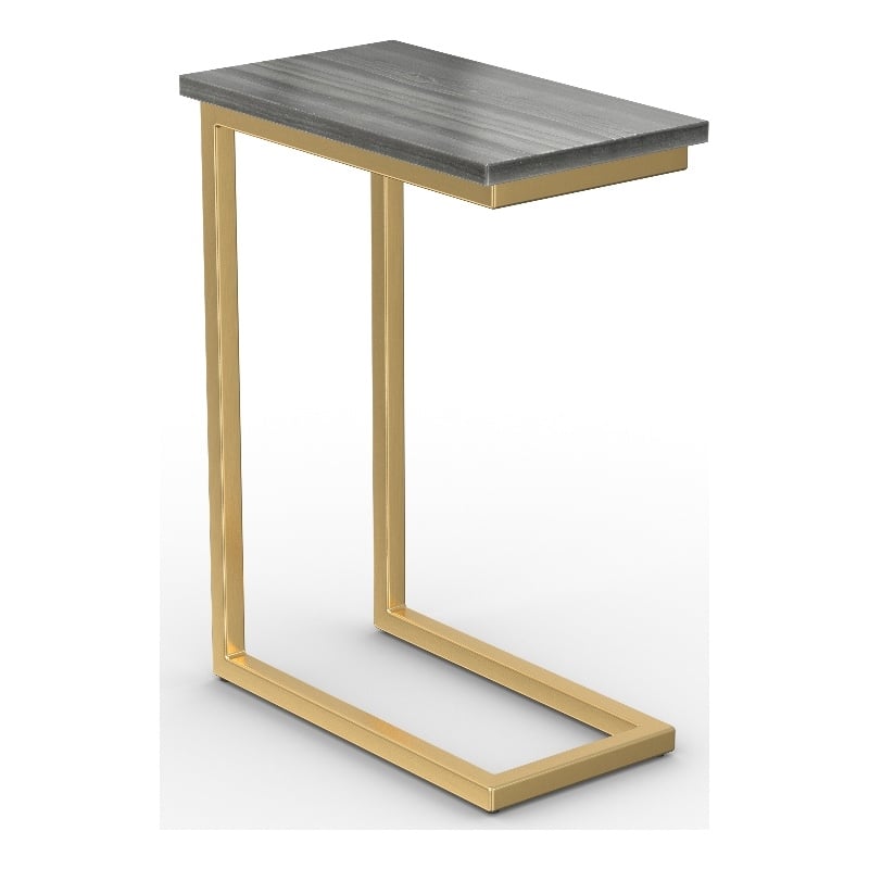 Skyler 10 in Metal and Genuine Marble C Shape Side Table in Black