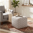 Noreen 18 inch Wide Boho Round Diamond-Pane Pouf in Blue/White Cotton