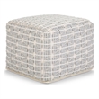 Noreen 18 inch Wide Boho Round Diamond-Pane Pouf in Blue/White Cotton