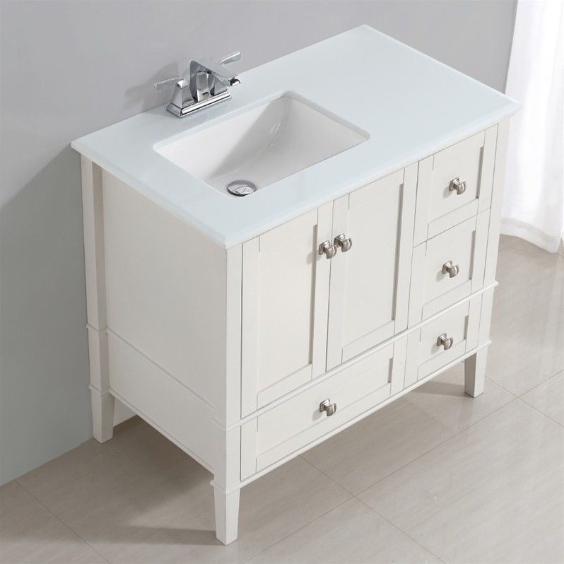Bathroom Vanities Simpli Home Chelsea 36 Left Offset Bath Vanity With White