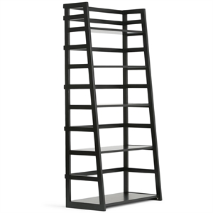 Simpli Home Acadian Wood 63&quot x 30&quot Transitional Ladder Shelf Bookcase in Black