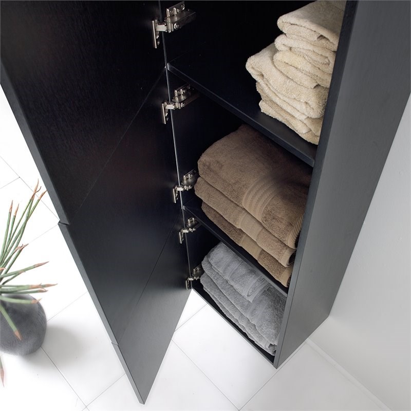 Fresca Black Bathroom Linen Side Cabinet with 3 Large Storage Areas