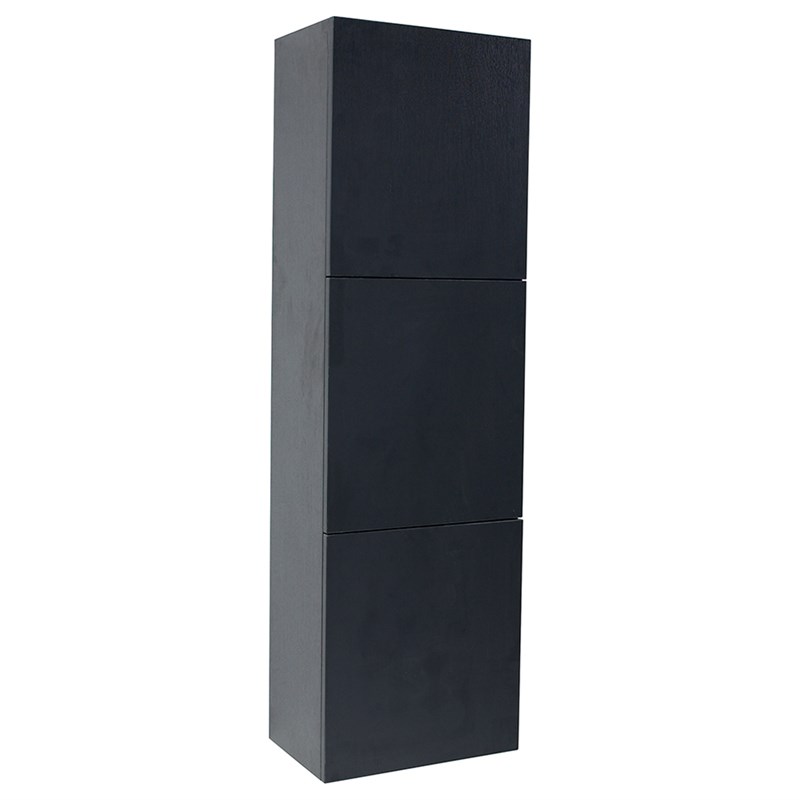 Fresca Black Bathroom Linen Side Cabinet with 3 Large Storage Areas