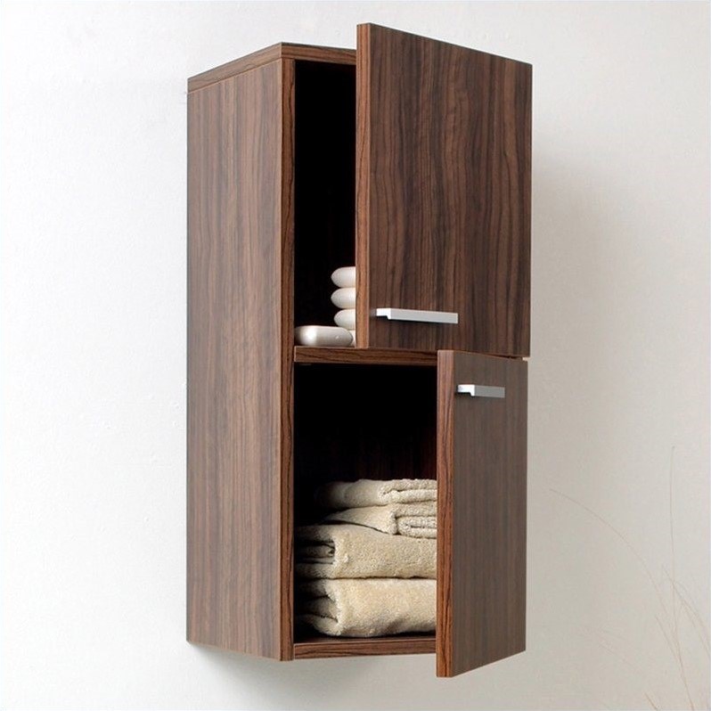 Fresca Walnut Bathroom Linen Side Cabinet with 2 Storage Areas