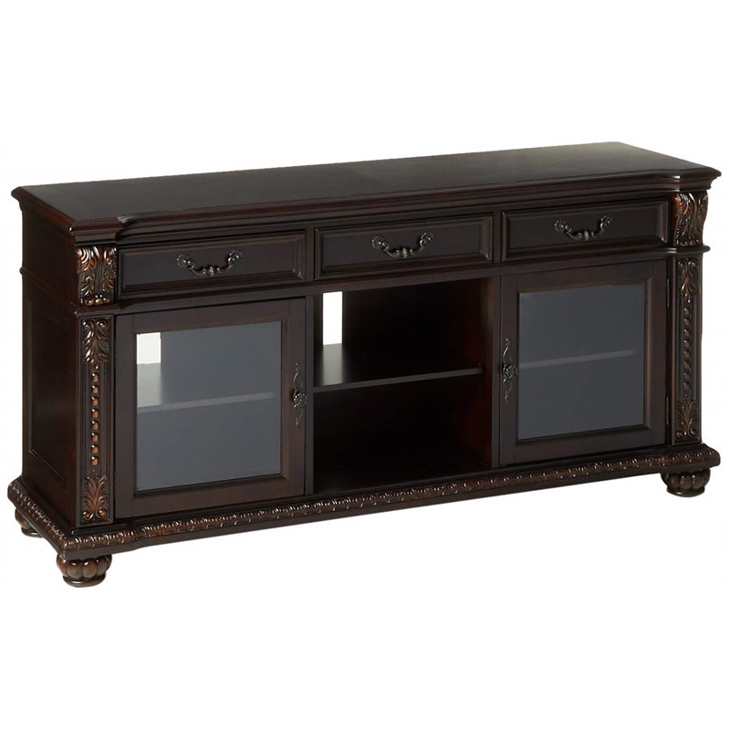 ACME Anondale 3-Drawer Wooden TV Stand with Glass Doors in Cherry
