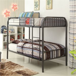 acme furniture bristol twin over twin bunk bed with metal frame in gunmetal