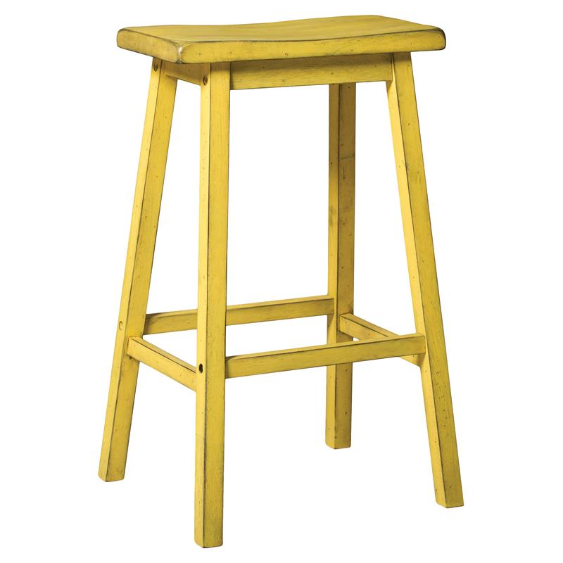 ACME Gaucho Wooden Armless Rectangle Bar Stool in Antique Yellow (Set of 2)