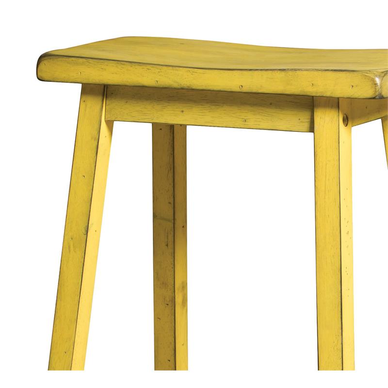 ACME Gaucho Wooden Armless Rectangle Bar Stool in Antique Yellow (Set of 2)