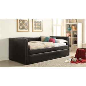 acme aelbourne faux leather upholstered daybed and trundle in black