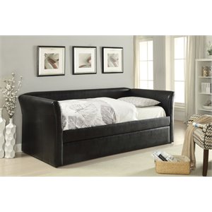acme misthill faux leather upholstered daybed and trundle in black