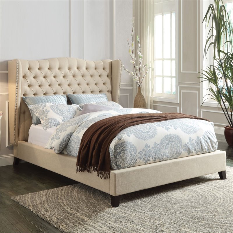 Acme Furniture Faye Linen King Bed In Beige And Espresso 20647ek Acme Furniture Faye Linen King Bed In Beige And Espresso
